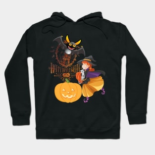 Happy Halloween Bat Witch and Pumpkin Hoodie